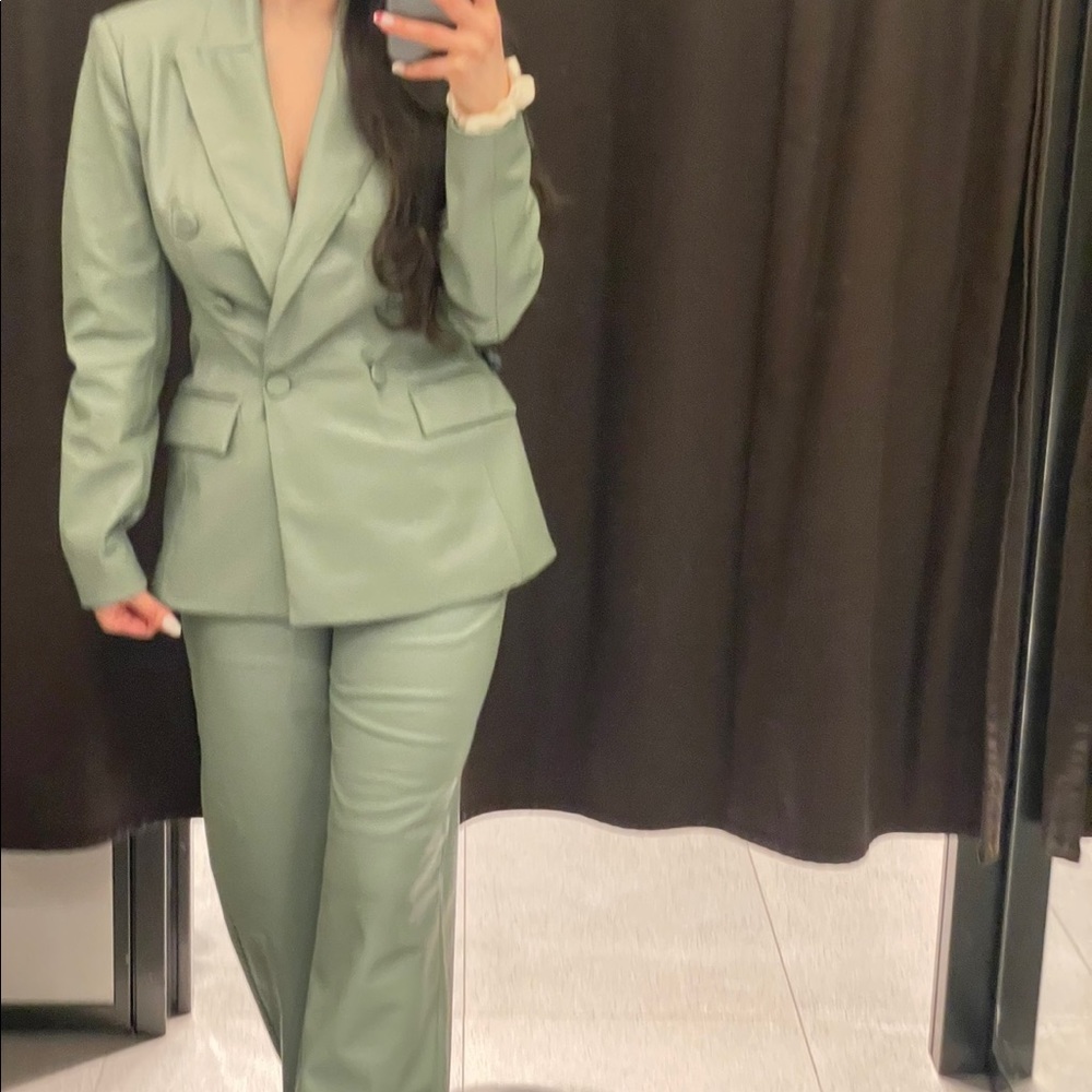 ZARA FAUX SEA GREEN LEATHER PANTS